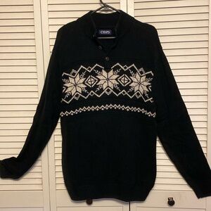 CHAPS Black Sweater Snowflake Design Button At the Neck Size L